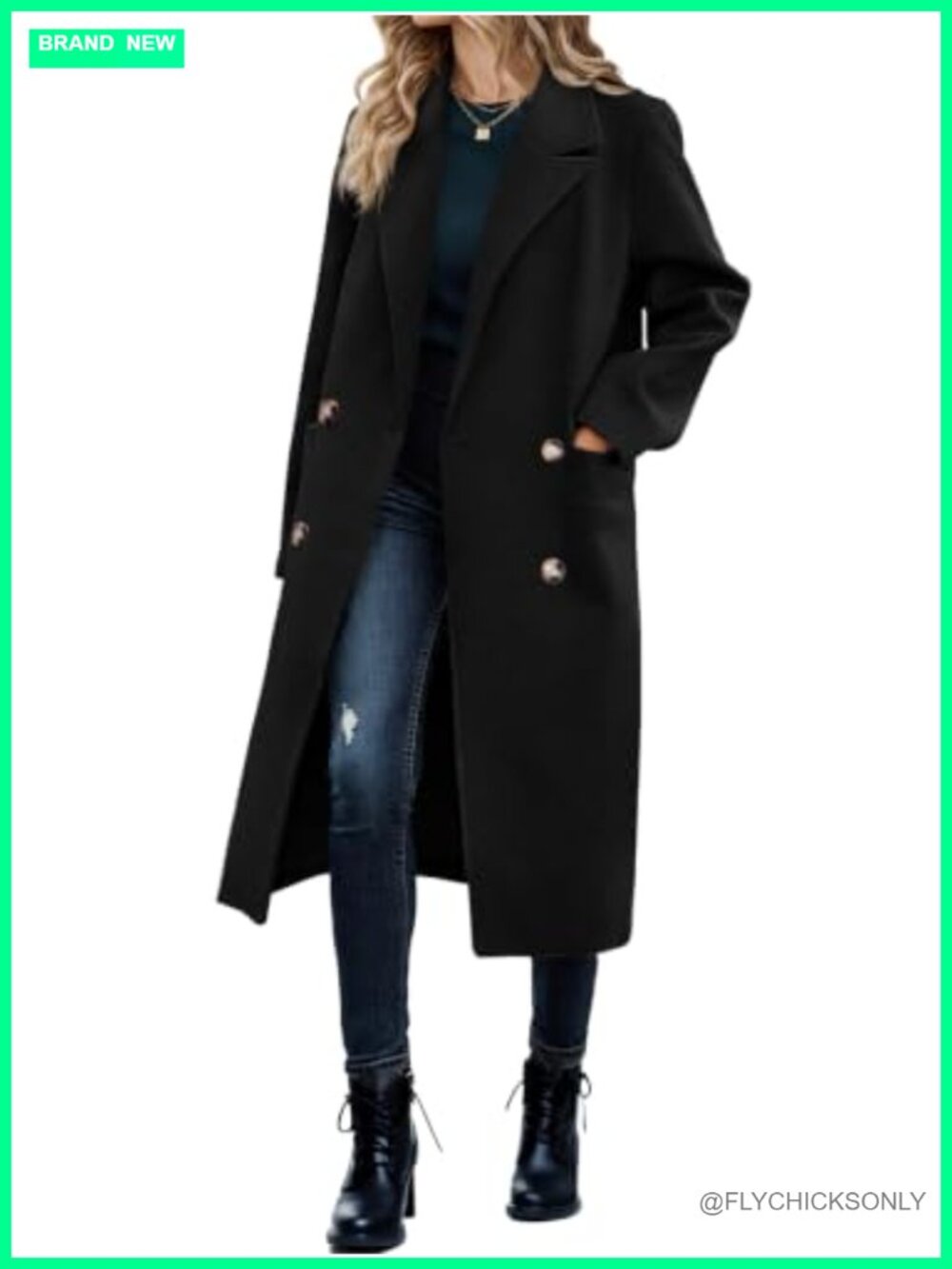 Women's Double Breasted Pea Coat Long Trench Coat Work Overcoat